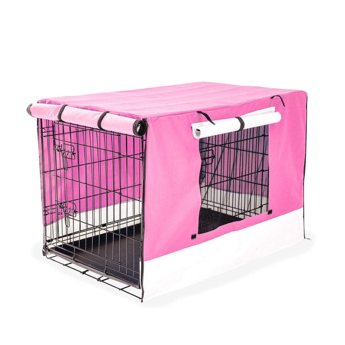 Paw Mate Wire Dog Cage Foldable Crate Kennel 36in with Tray + Pink Cover Combo - Pets Gear