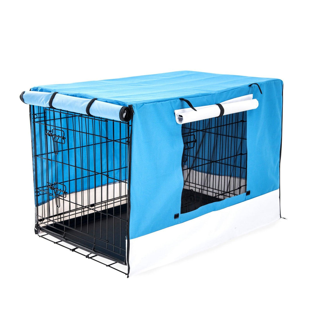 Paw Mate Wire Dog Cage Foldable Crate Kennel 42in with Tray + Blue Cover Combo - Pets Gear