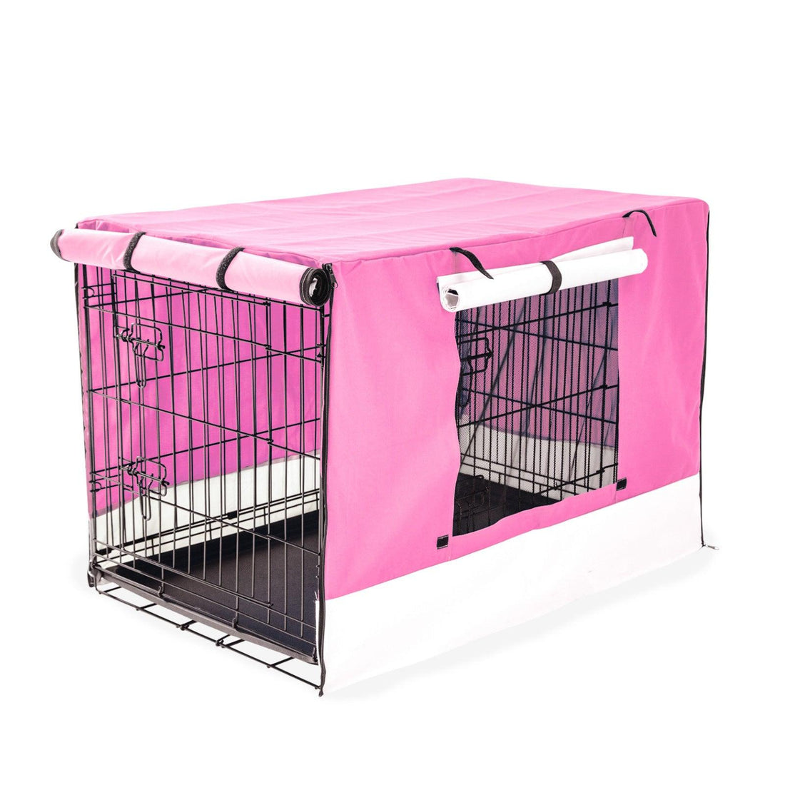 Paw Mate Wire Dog Cage Foldable Crate Kennel 42in with Tray + Pink Cover Combo - Pets Gear