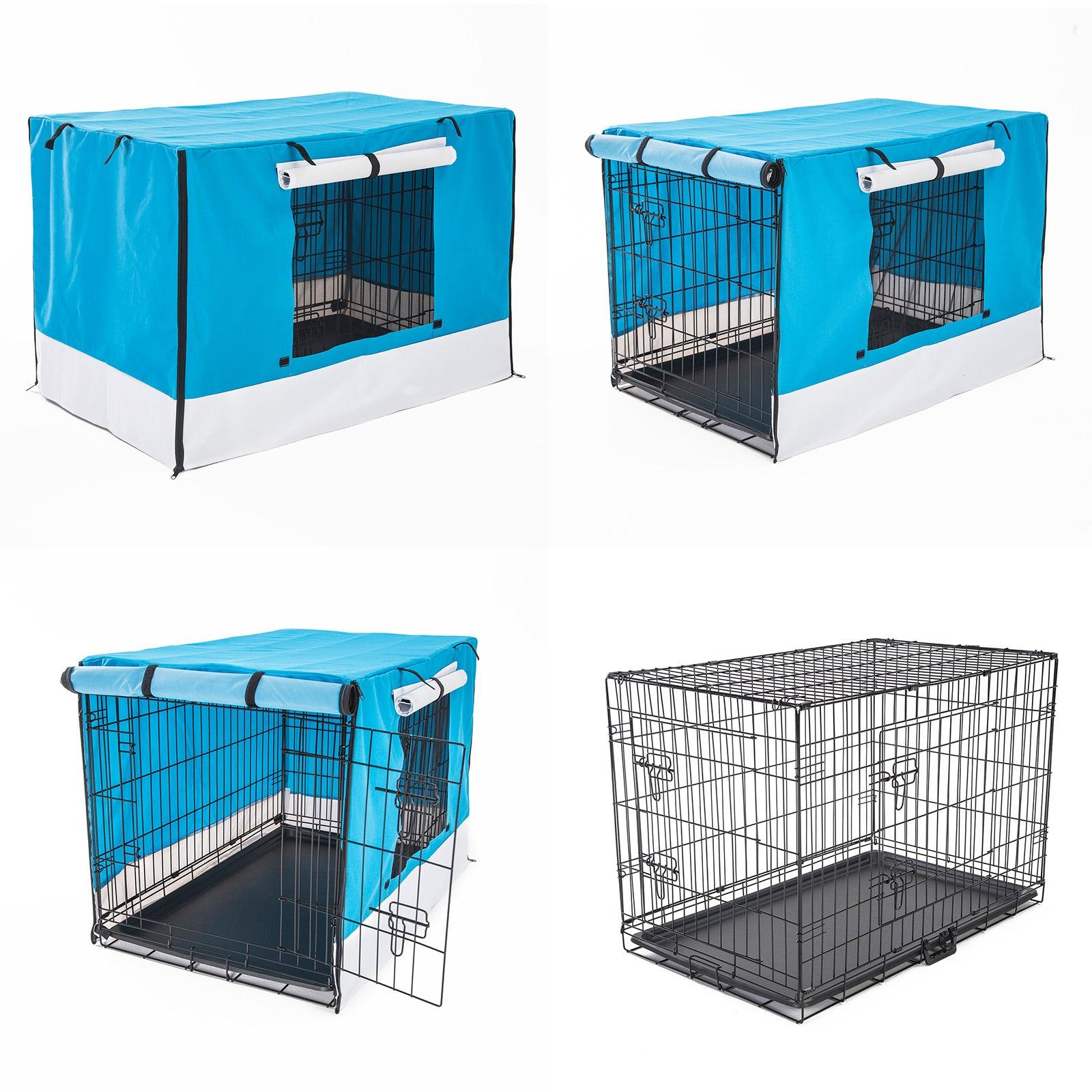 Paw Mate Wire Dog Cage Foldable Crate Kennel 48in with Tray + Blue Cover Combo - Pets Gear