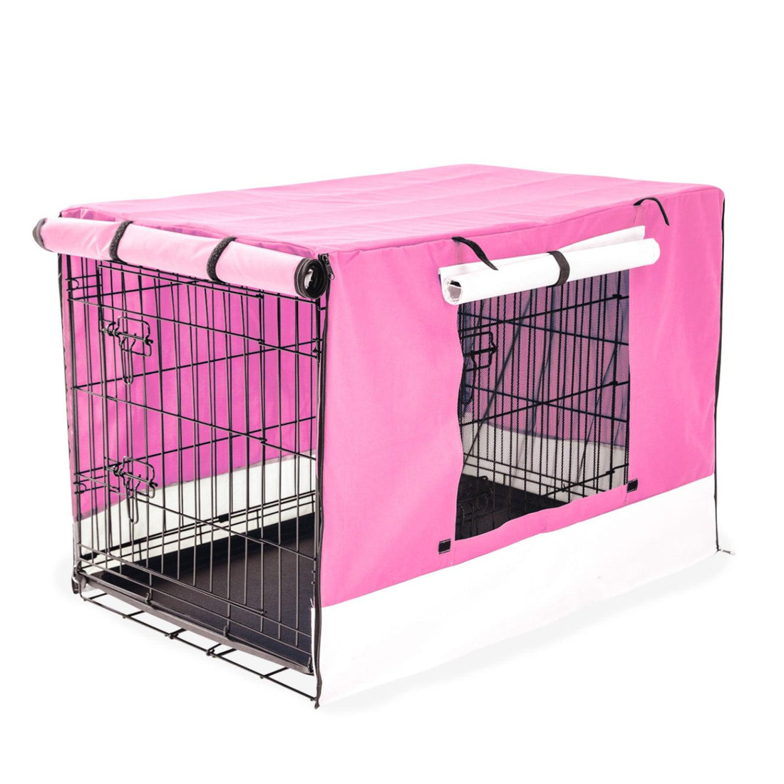 Paw Mate Wire Dog Cage Foldable Crate Kennel 48in with Tray + Pink Cover Combo - Pets Gear