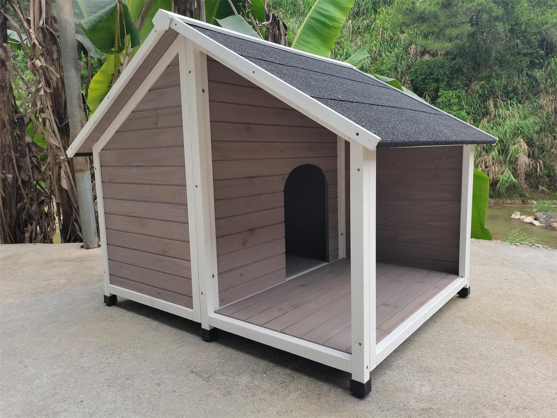 Timber Pet Dog Kennel House Puppy Wooden Timber Cabin Grey - Pets Gear