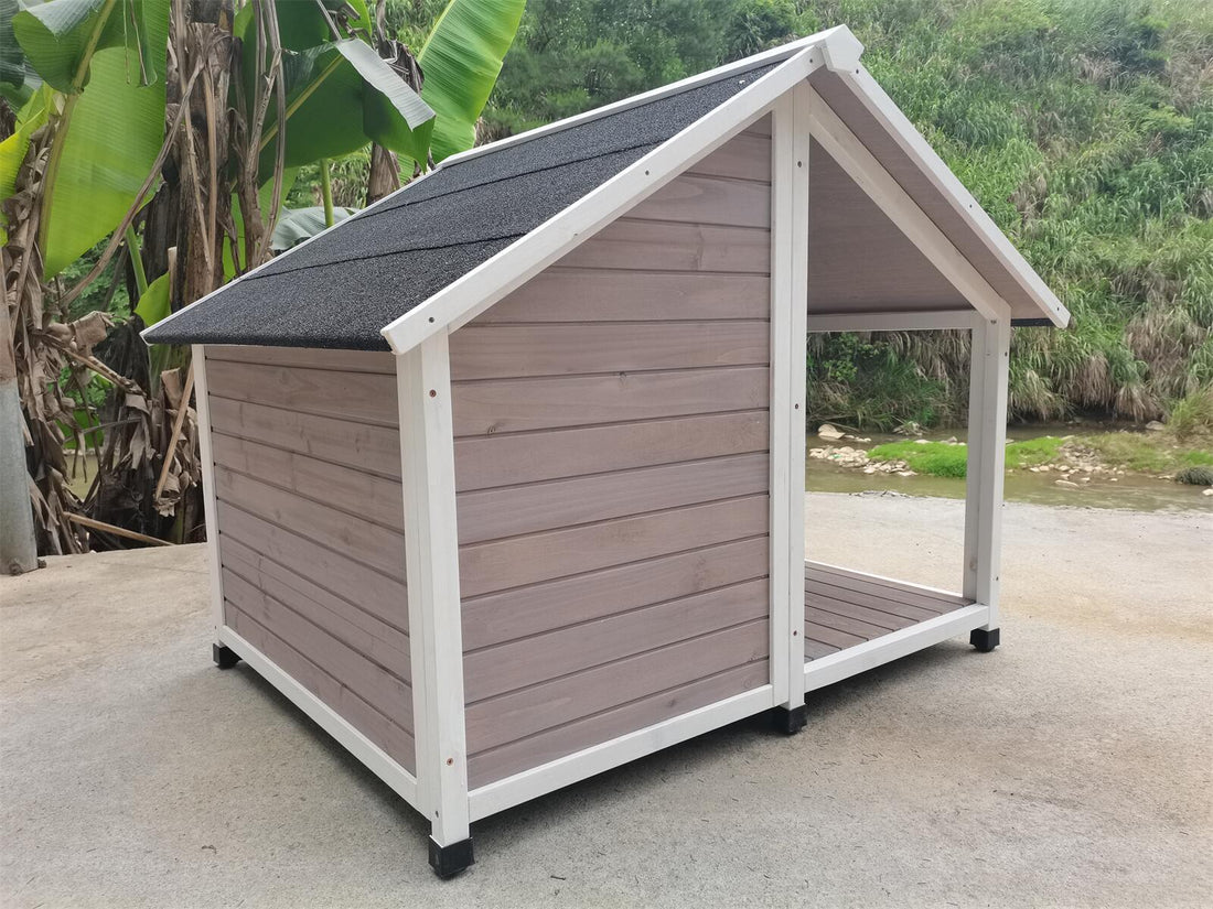 Timber Pet Dog Kennel House Puppy Wooden Timber Cabin Grey - Pets Gear