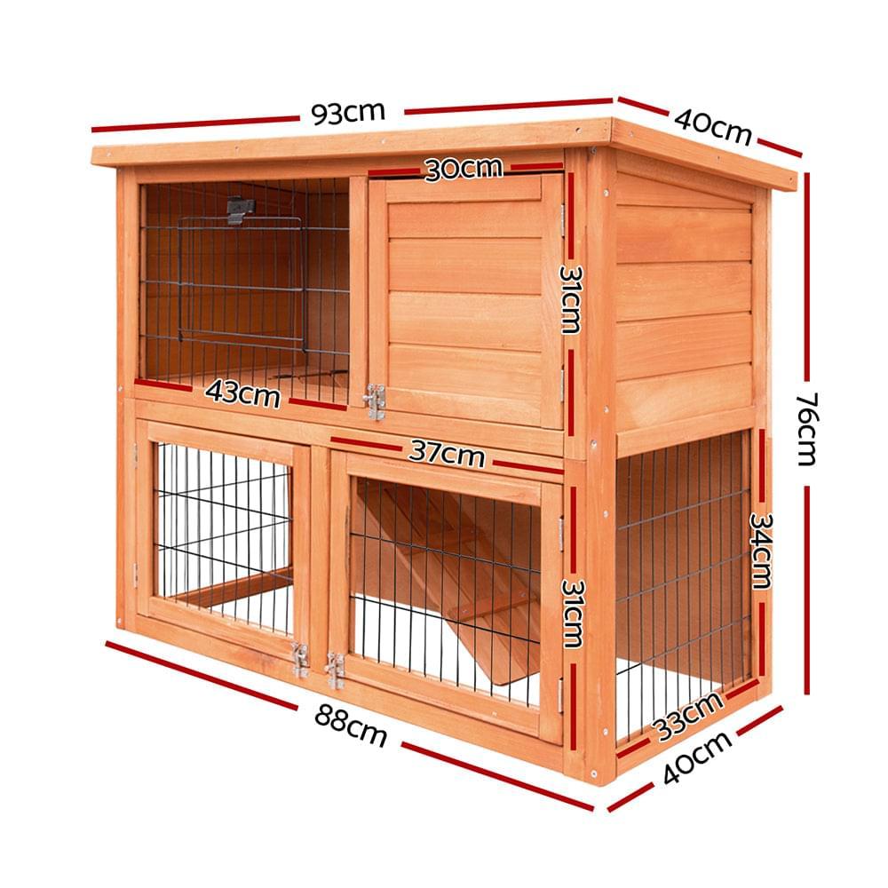 Wooden Rabbit Hutch Two Levels Cage Guinea Pig Coop - Pets Gear