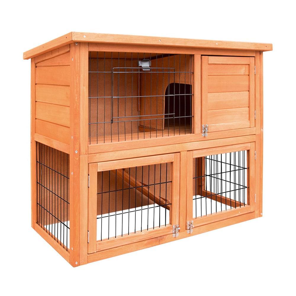 Wooden Rabbit Hutch Two Levels Cage Guinea Pig Coop - Pets Gear