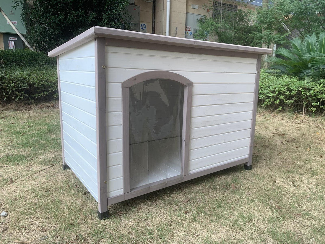 YES4PETS L Timber Pet Dog Kennel House Puppy Wooden Timber Cabin With Stripe White - Pets Gear