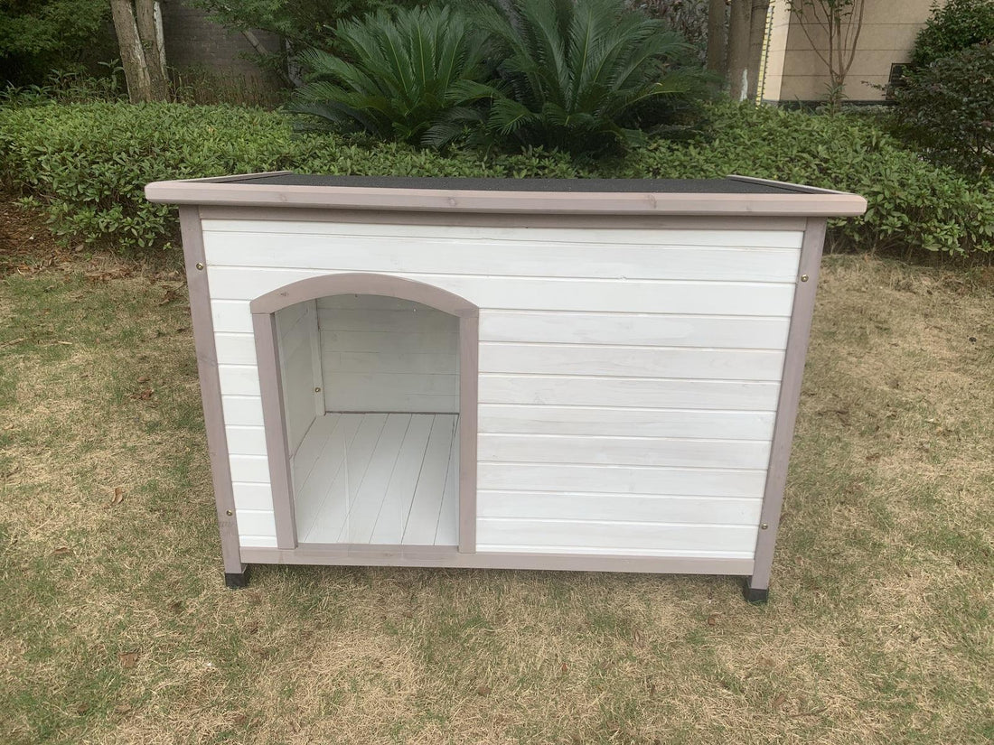 YES4PETS L Timber Pet Dog Kennel House Puppy Wooden Timber Cabin With Stripe White - Pets Gear