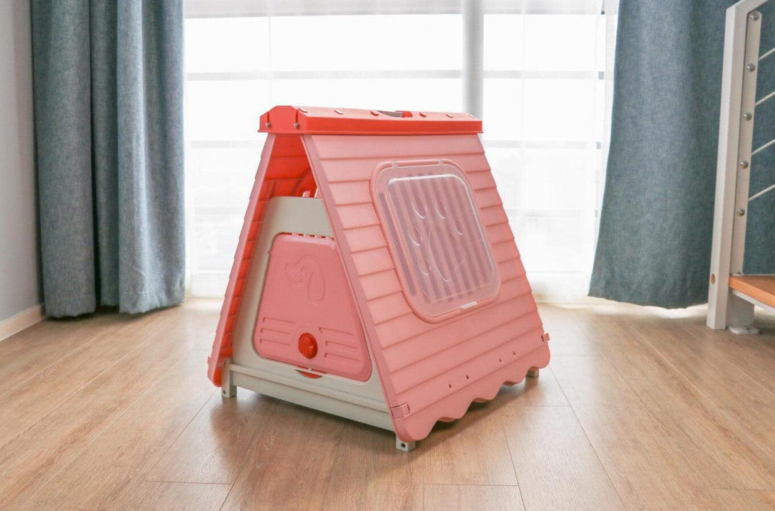 YES4PETS Small Foldable Plastic Pet Dog Puppy Cat House Kennel Pink - Pets Gear