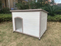 YES4PETS XXL Timber Pet Dog Kennel House Puppy Wooden Timber Cabin With Stripe White - Pets Gear