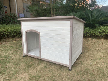 YES4PETS XXL Timber Pet Dog Kennel House Puppy Wooden Timber Cabin With Stripe White - Pets Gear